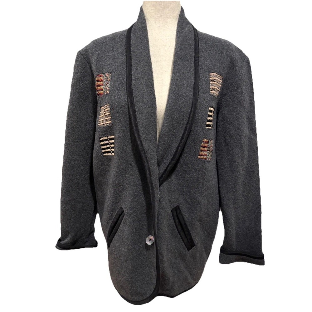 DEBORAH CROSS Textile Artist Embroidered Patchwork‎ Wool Overcoat One Size